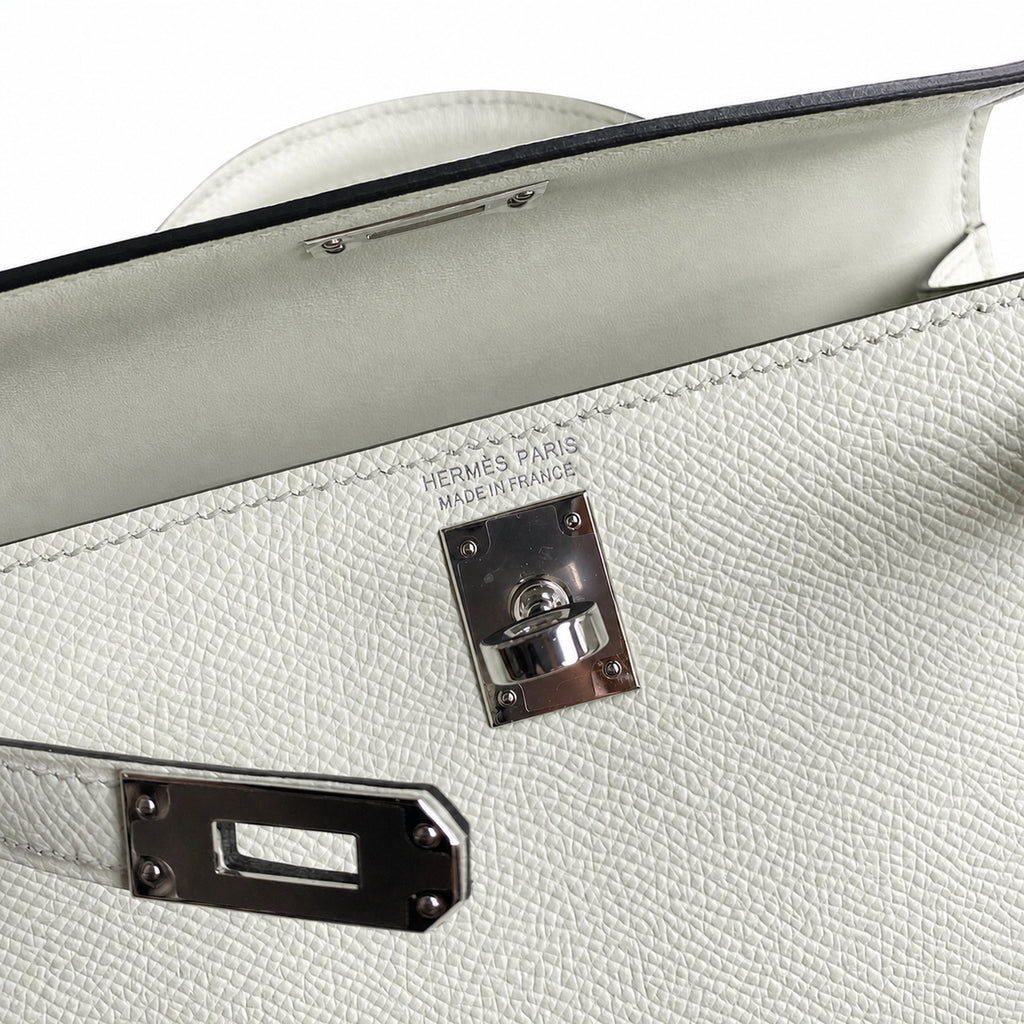 handmade Mini Kelly II 19cm imported Epsom Leather bubble green Silver Buckle — Elegant Compact Carry Style