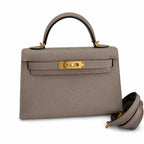 handmade Mini Kelly II 19cm imported Epsom Leather asphalt gray Gold Buckle — Small Structured Carry Style