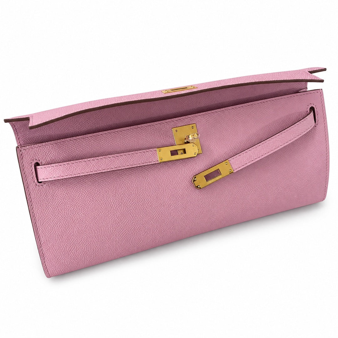 Kelly cut 31 handbag Epsom mallow purple Gold Buckle — Sophisticated Evening Clutch