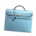 Kelly briefcase 38cm Epsom Leather 75 Bleu Jean denim blue top handcraft — Polished Hand-Carry Briefcase