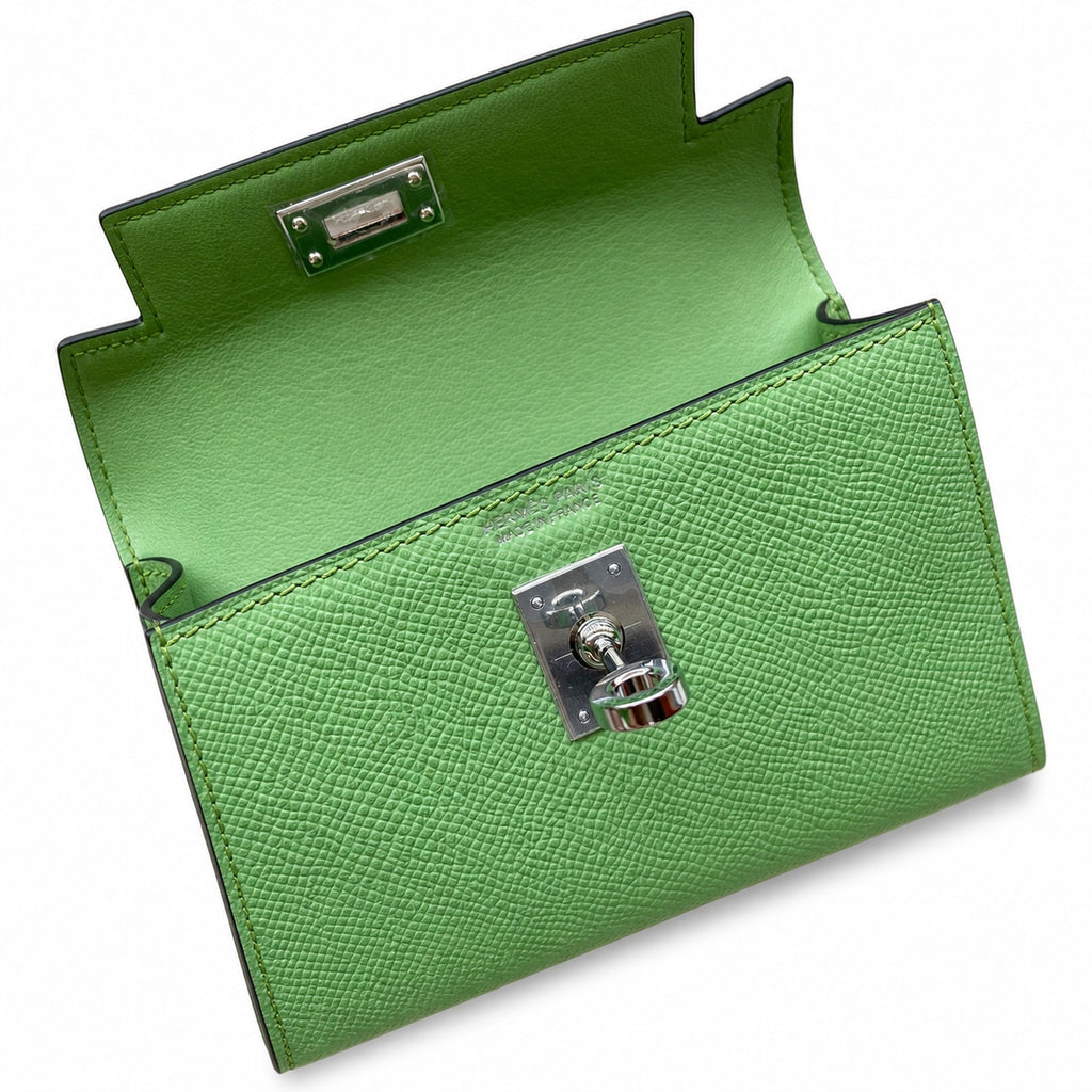 Streamlined Mini Handbag: second generation Kelly 19cm imported Epsom Leather avocado green Gold and Silver Buckle wax thread