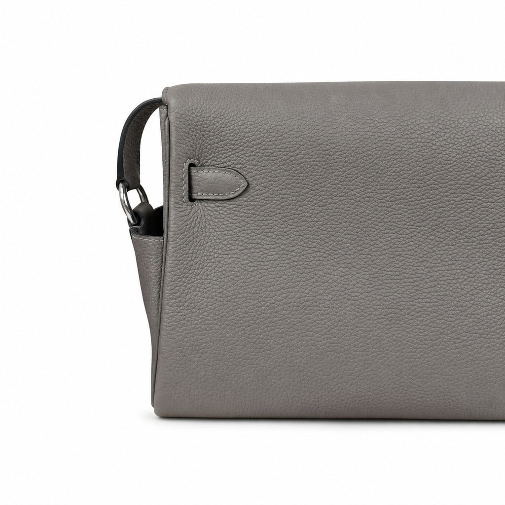 Kelly Messenger messenger bag for men and women, pewter gray Silver Buckle, imported leather, all-steel hand-waxed thread, the highest — Refined Top-Handle Bag