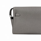 Kelly Messenger messenger bag for men and women, pewter gray Silver Buckle, imported leather, all-steel hand-waxed thread, the highest — Refined Top-Handle Bag