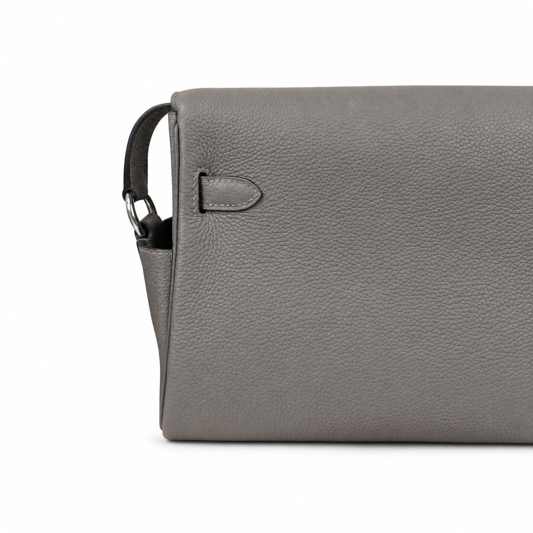 Kelly Messenger messenger bag for men and women, pewter gray Silver Buckle, imported leather, all-steel hand-waxed thread, the highest — Refined Top-Handle Bag