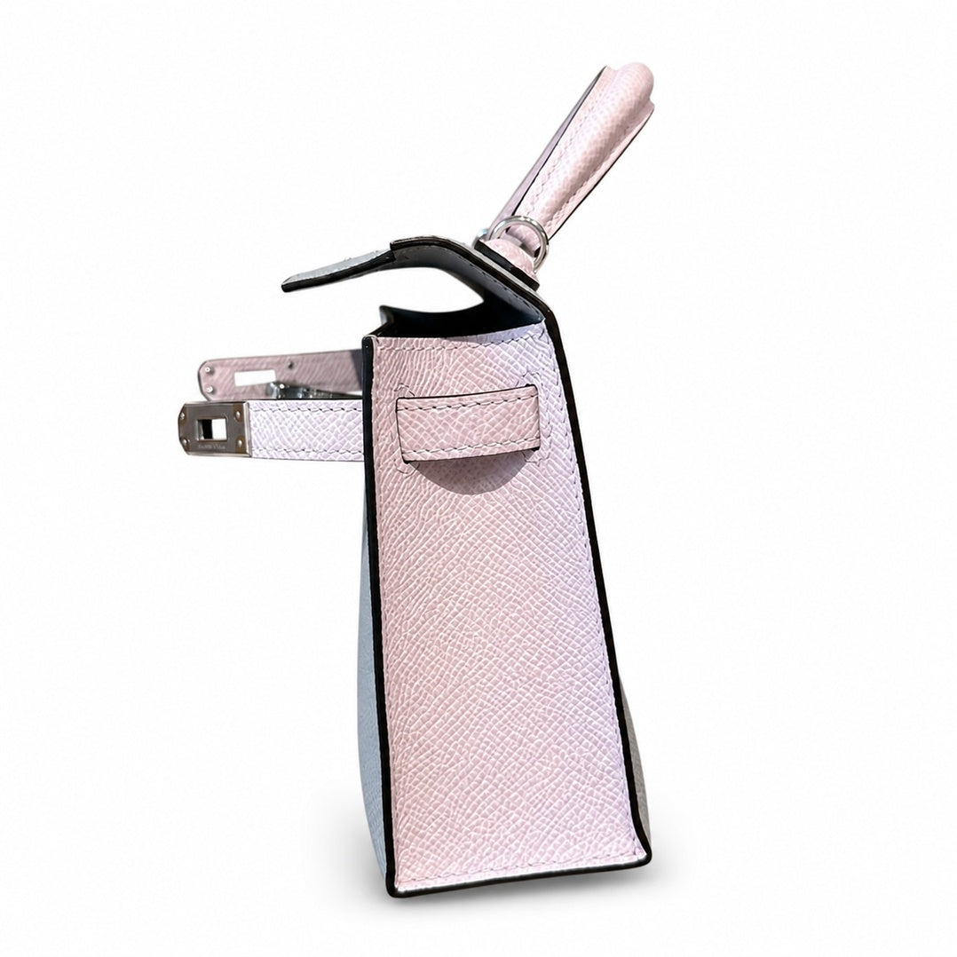Mini Kelly II 19cm in Blue glacier & Mauve Pale Epsom Leather with Silver Buckle — Streamlined Mini Handbag