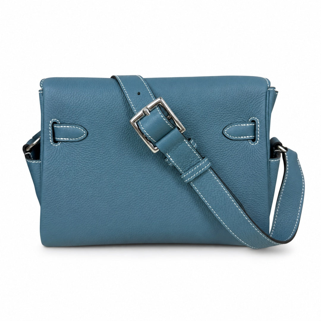 Available : Kelly messenger men's and women's bags, denim blue and Silver buckles, imported leather, all-steel hand-waxed thread, the highest — Timeless Top-Handle Design