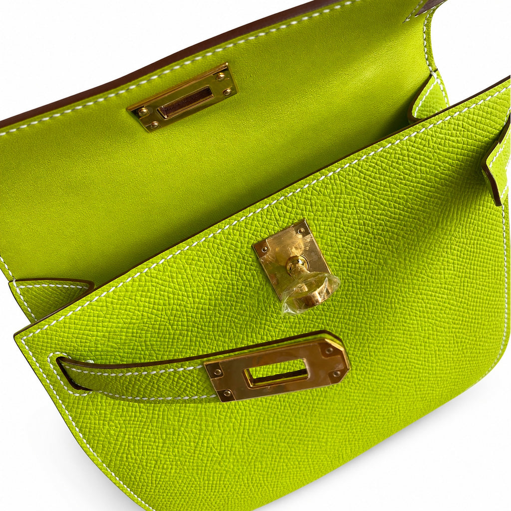 handmade Mini Kelly II 19cm imported Epsom Leather candy green Gold and Silver Buckle — Sophisticated Small-Scale Bag