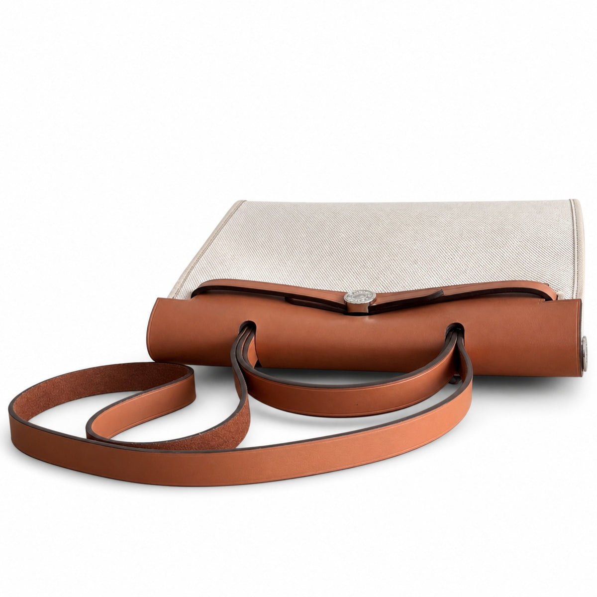 Herbag 31cm Saddle-Inspired Canvas Body with Leather Handle and Shoulder Strap — Versatile Canvas Shoulder Carry
