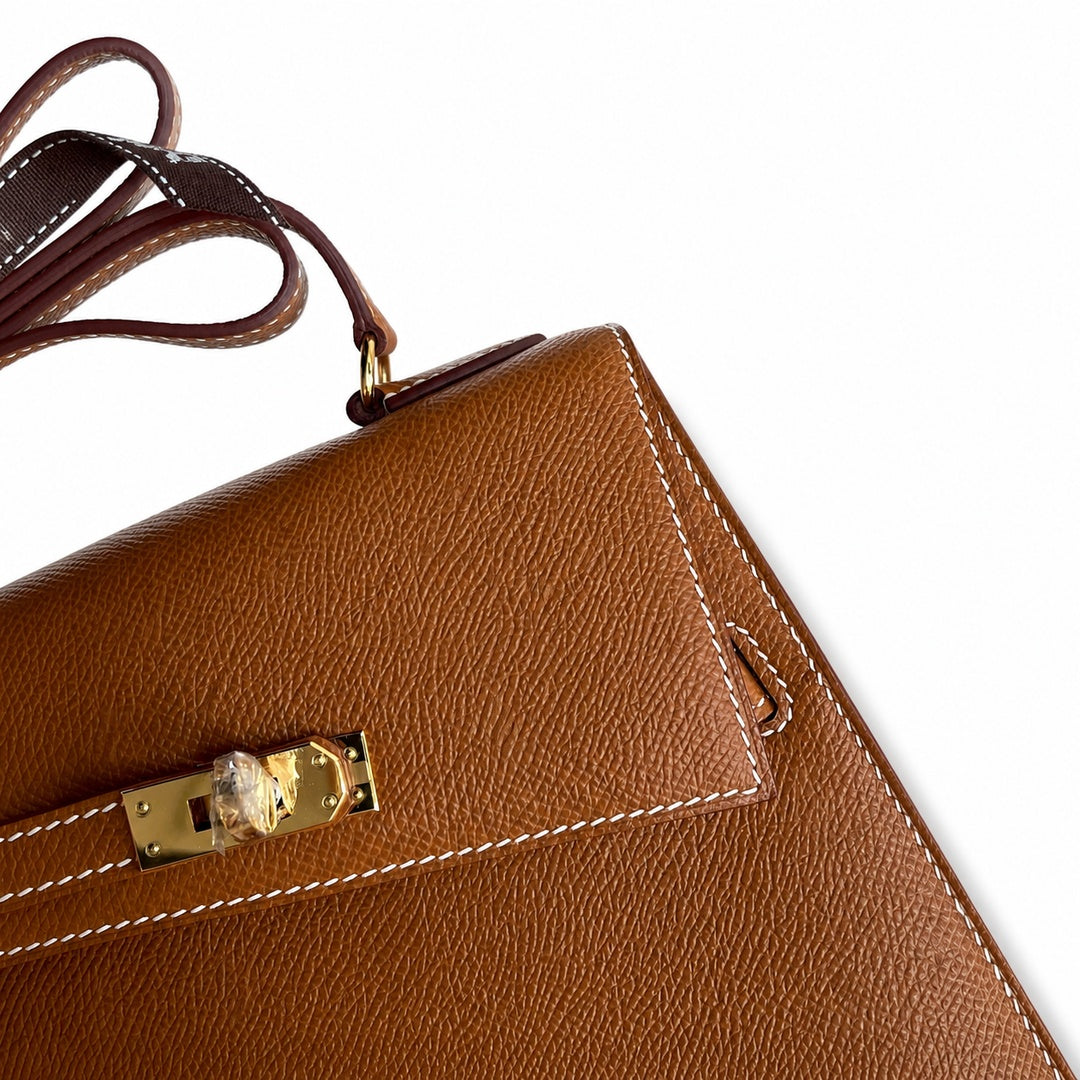 Kelly desordre 20cm Golden Brown Gold Buckle Epsom handmade double sided Kelly — Versatile Two-Sided Kelly Design