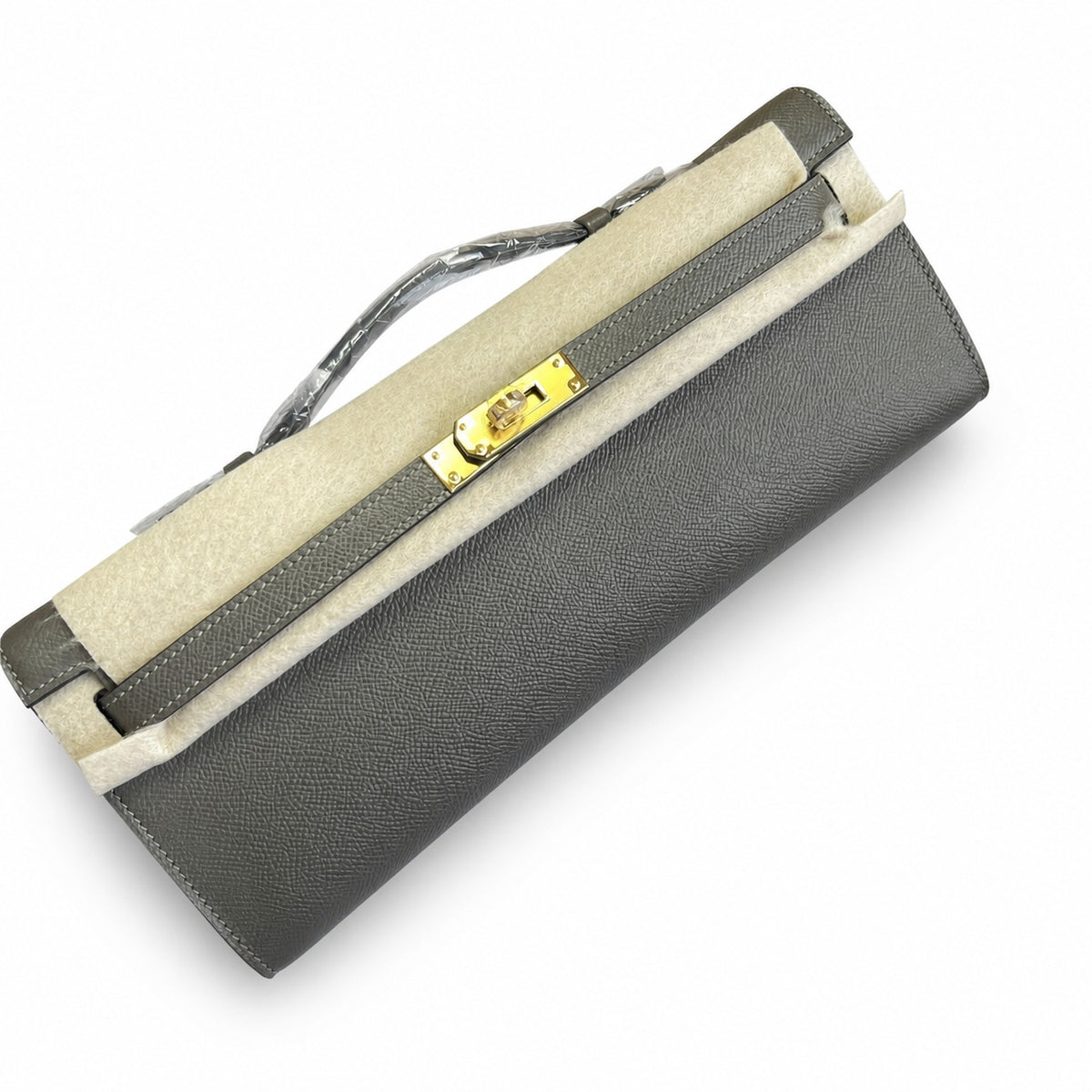 Kelly Cut 31 Clutch Epsom Leather Pewter Gray — Sophisticated Evening Clutch
