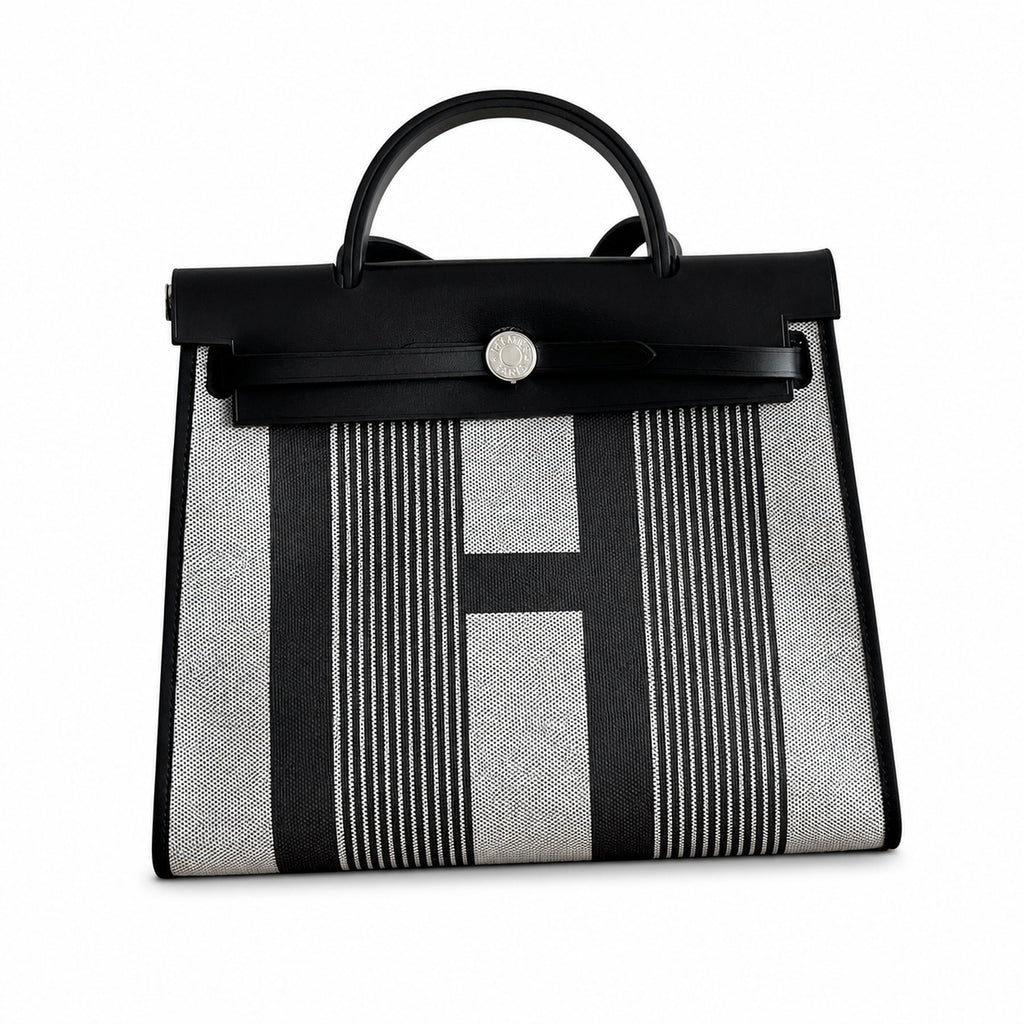 Saddle-Inspired Canvas Bag: Herbag 31cm Saddle-Inspired Canvas Body with Leather Handle and Shoulder Strap
