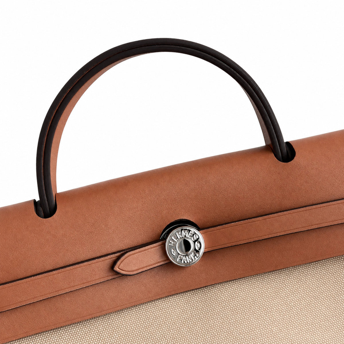 Herbag 31cm Saddle-Inspired Canvas Body with Leather Handle and Shoulder Strap — Canvas Shoulder Bag with Leather Accents