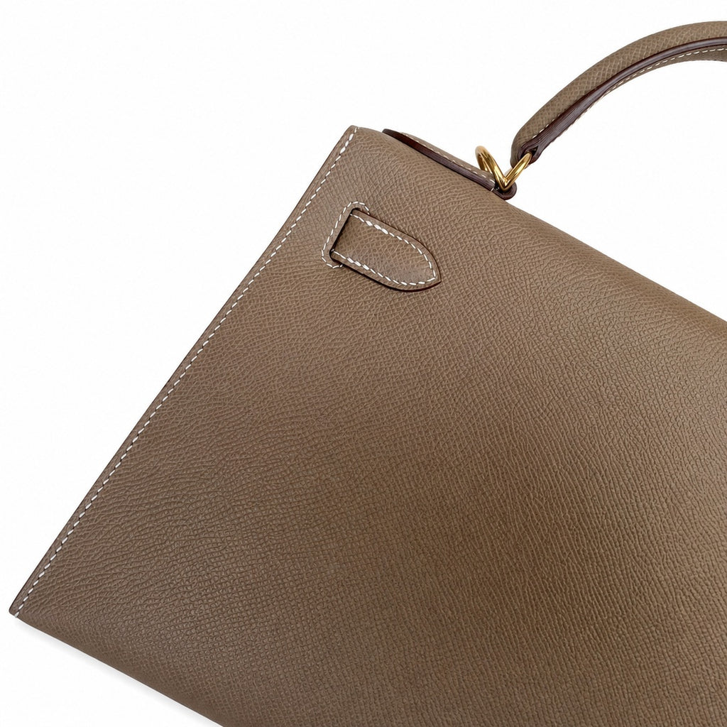 Kelly 28cm Gold Buckle (Gold) Epsom 18 Elephant Gray Etoupe handmade — Classic Hand-Carry Silhouette