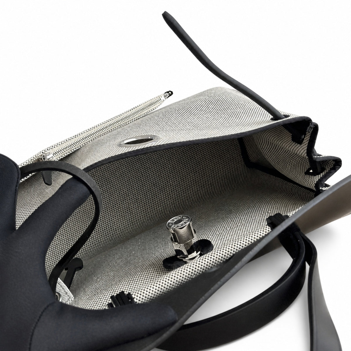 Herbag 31cm Saddle-Inspired Canvas Body with Leather Handle and Shoulder Strap — Elegant Canvas-and-Leather Bag