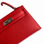 handmade Mini Kelly II 19cm imported Epsom Leather flag Red Silver Buckle — Small Structured Carry Style