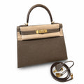 Kelly 28cm in Elephant Gray Epsom Leather with Gold Buckle Handmade — Versatile Structured Bag