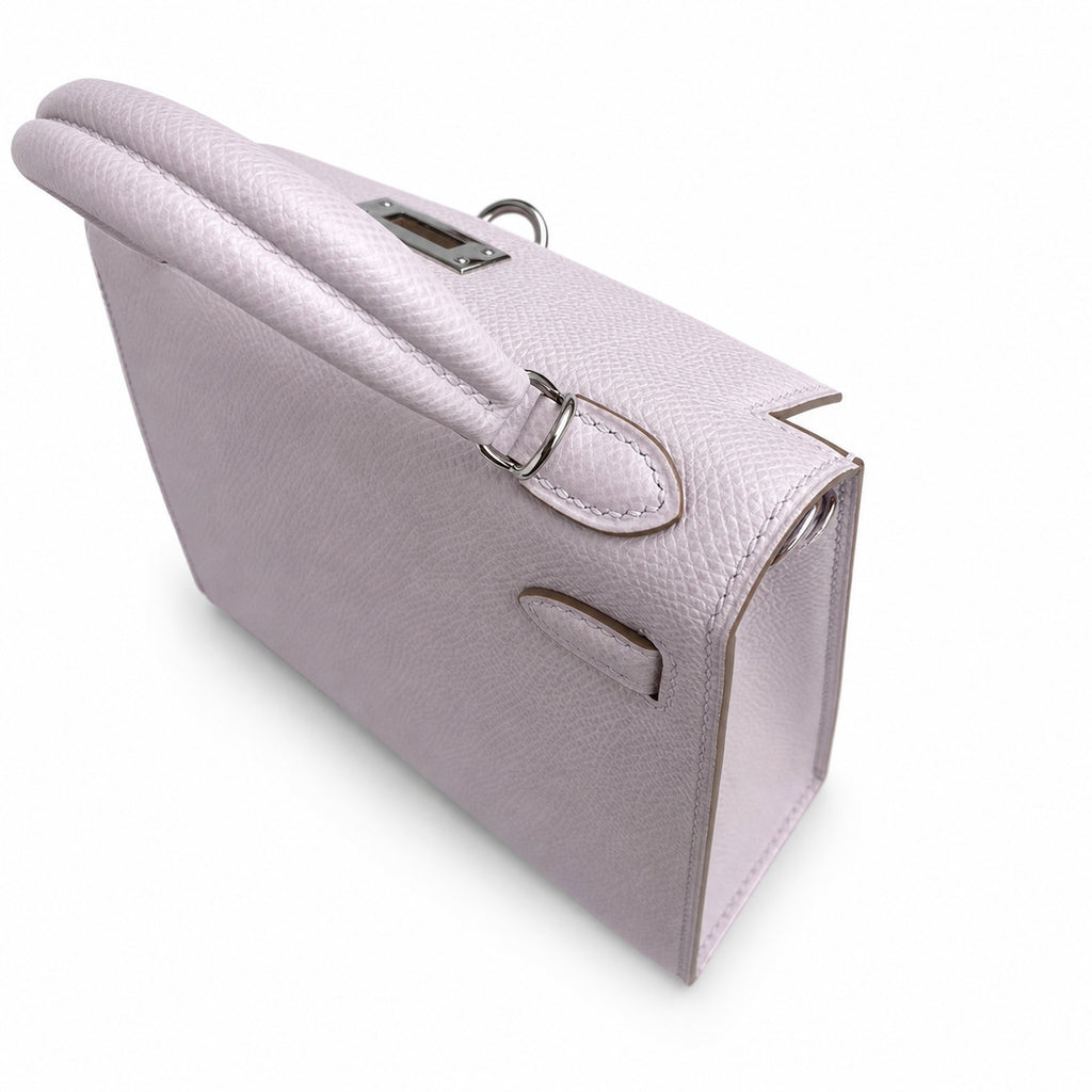 handmade Mini Kelly II 19cm imported Epsom Leather dreamy Pink and purple Silver Buckle — Small Structured Carry Style