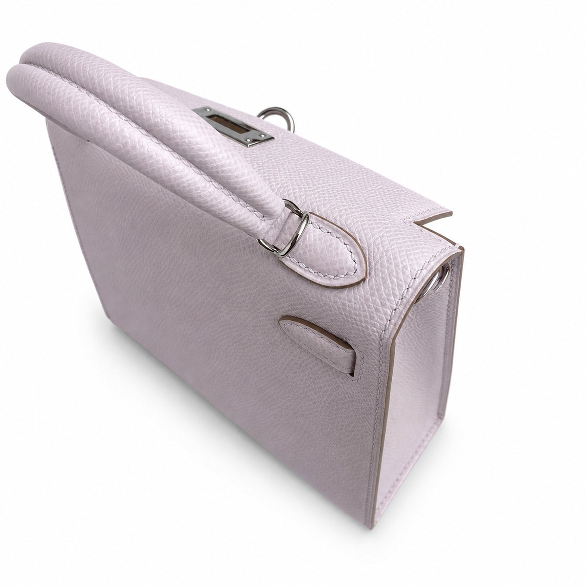 handmade Mini Kelly II 19cm imported Epsom Leather dreamy Pink and purple Silver Buckle — Small Structured Carry Style