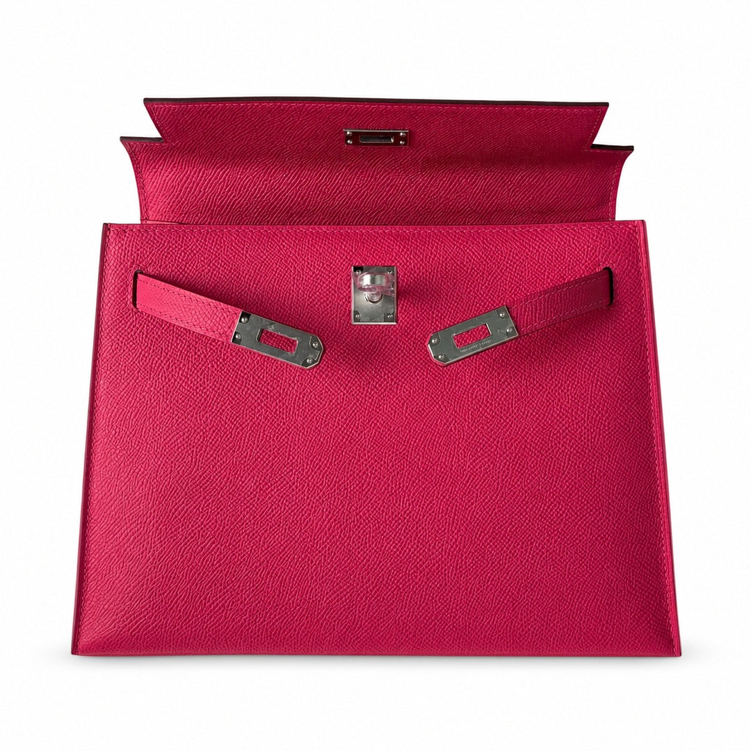 Kelly 25 5J Pink Epsom Silver Buckle handmade — Timeless Top-Handle Design