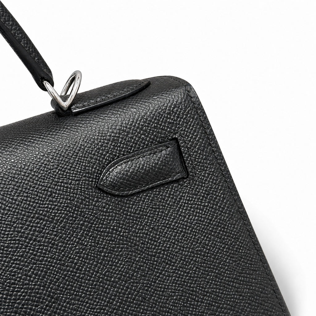 Kelly 32cm in Black Epsom Leather with Silver Buckle Handmade — Timeless Top-Handle Design
