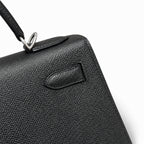 Kelly 32cm in Black Epsom Leather with Silver Buckle Handmade — Timeless Top-Handle Design