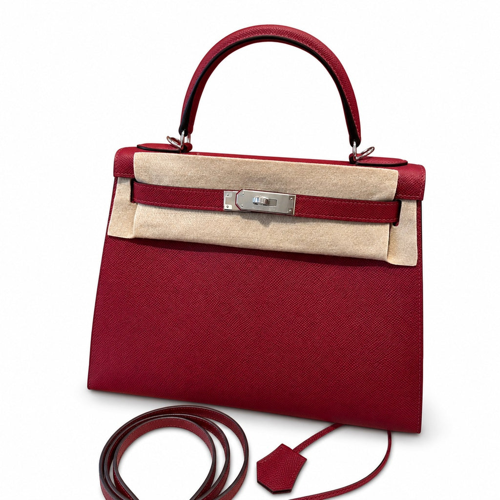 Kelly 28cm Epsom Leather with Silver Buckle Handmade — Structured Top-Handle Handbag