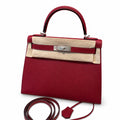 Kelly 28cm Epsom Leather with Silver Buckle Handmade — Structured Top-Handle Handbag