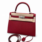 Kelly 28cm Epsom Leather with Silver Buckle Handmade — Structured Top-Handle Handbag