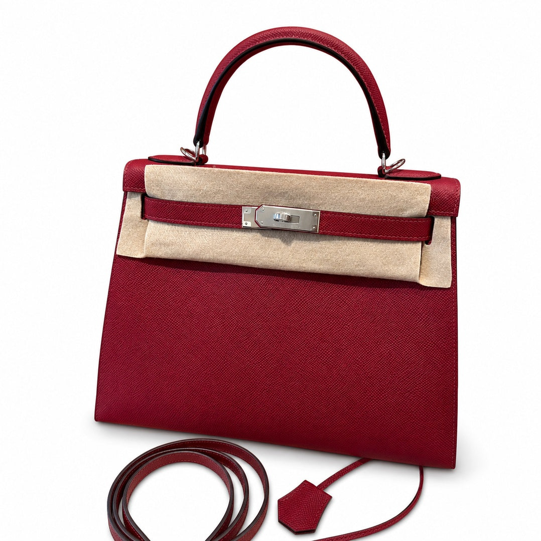Kelly 28cm Epsom Leather with Silver Buckle Handmade — Structured Top-Handle Handbag
