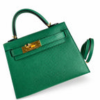 handmade Mini Kelly II 19cm imported Epsom Leather Velvet Green Gold Buckle — Distinctive Petite Bag