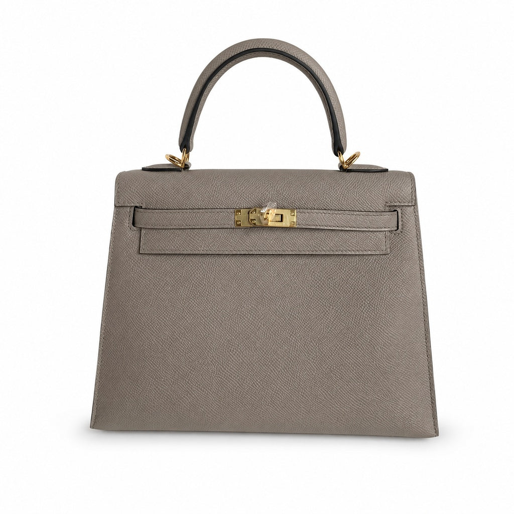 Refined Top-Handle Bag: Kelly 25 M8 asphalt gray Gold Buckle Epsom pure handmade wax thread