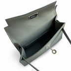 handmade Mini Kelly II 19cm imported Epsom Leather almond green Silver Buckle — Streamlined Mini Handbag