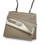 Kelly double-sided Desordre Epsom original palm print leather ck18 Elephant Gray Etoupe Silver Buckle PHW top hand sewing — Elegant Structured Carry Style