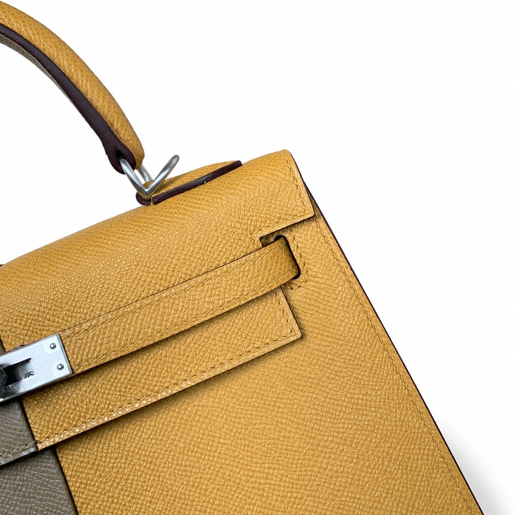 Kelly in Blue Epsom Leather with Silver Buckle Handmade — Polished Structured Handbag