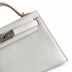 handmade Mini Kelly II 19cm imported Epsom Leather M4 milk gray Silver Buckle — Elegant Compact Carry Style