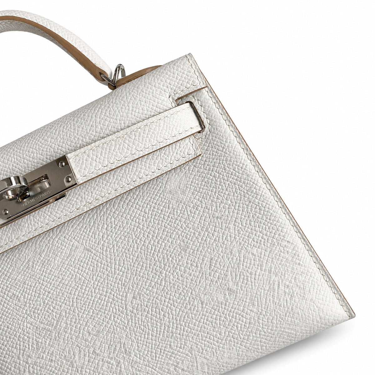 handmade Mini Kelly II 19cm imported Epsom Leather M4 milk gray Silver Buckle — Elegant Compact Carry Style