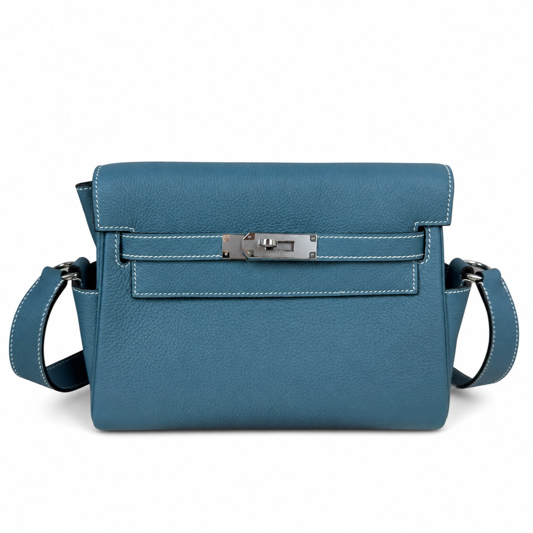 Available : Kelly messenger men's and women's bags, denim blue and Silver buckles, imported leather, all-steel hand-waxed thread, the highest — Timeless Top-Handle Design