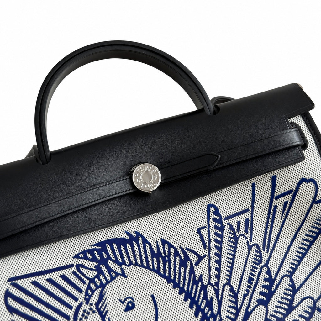 Classic Canvas Body and Leather Straps: Herbag 31cm Saddle-Inspired Canvas Body with Leather Handle and Shoulder Strap