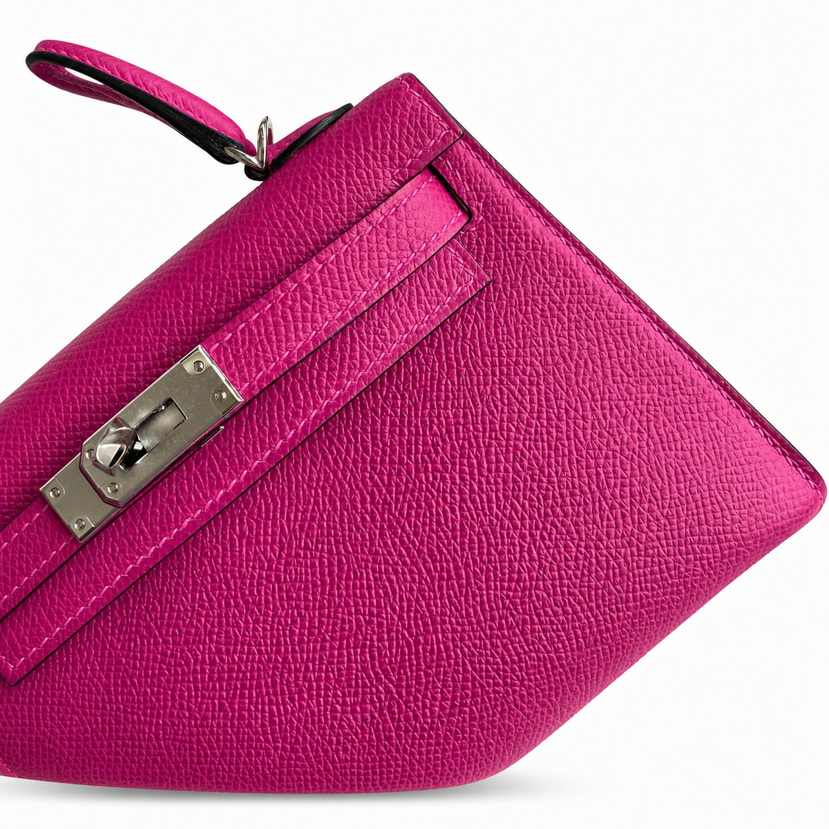 handmade Mini Kelly II 19cm imported Epsom Leather Rose Purple Silver Buckle — Compact Top-Handle Bag