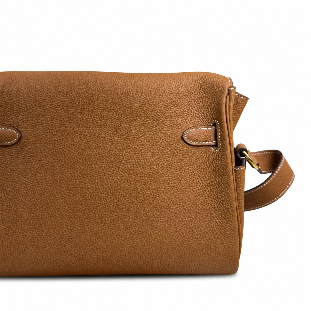 Kelly Messenger messenger bag for men and women, native Gold Buckle, imported leather, all-steel hand-waxed thread, the best value for money on the — Streamlined Top-Handle Handbag