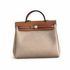 Herbag 31cm Saddle-Inspired Canvas Body with Leather Handle and Shoulder Strap — Canvas Shoulder Bag with Leather Accents