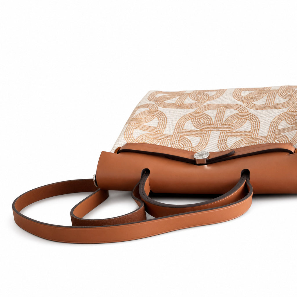 Herbag 31cm Saddle-Inspired Canvas Body with Leather Handle and Shoulder Strap — Timeless Leather-Accented Canvas Carry