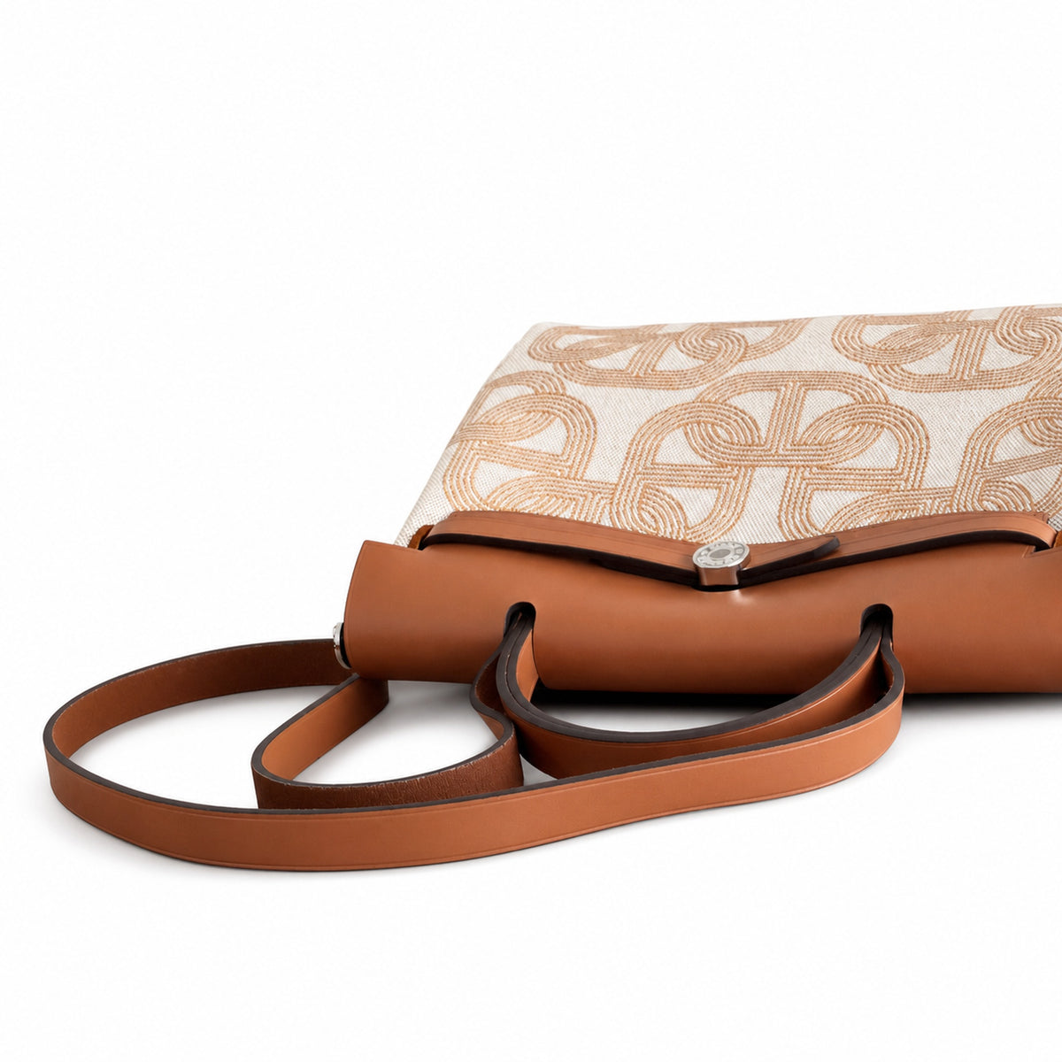 Herbag 31cm Saddle-Inspired Canvas Body with Leather Handle and Shoulder Strap — Timeless Leather-Accented Canvas Carry