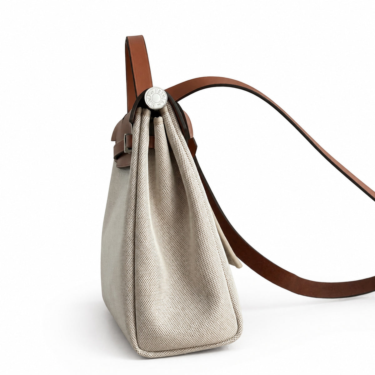 Canvas Shoulder Bag with Leather Accents: Herbag 31cm Saddle-Inspired Canvas Body with Leather Handle and Shoulder Strap