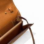 Kelly to go Color: ck37/Gold Size: 19*11.5*1.5cm Leather: Epsom Hardware: Gold Kelly crossbody bag, Golden Brown, cowhide, Gold Buckle, handmade P — Elegant Petite Clutch