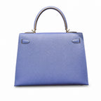 Kelly 32cm Epsom Leather 10 Craie Milkshake White R2 Blue Agate Bright Blue Top Handmade — Polished Structured Handbag
