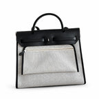 Classic Canvas Body and Leather Straps: Herbag 31cm Saddle-Inspired Canvas Body with Leather Handle and Shoulder Strap