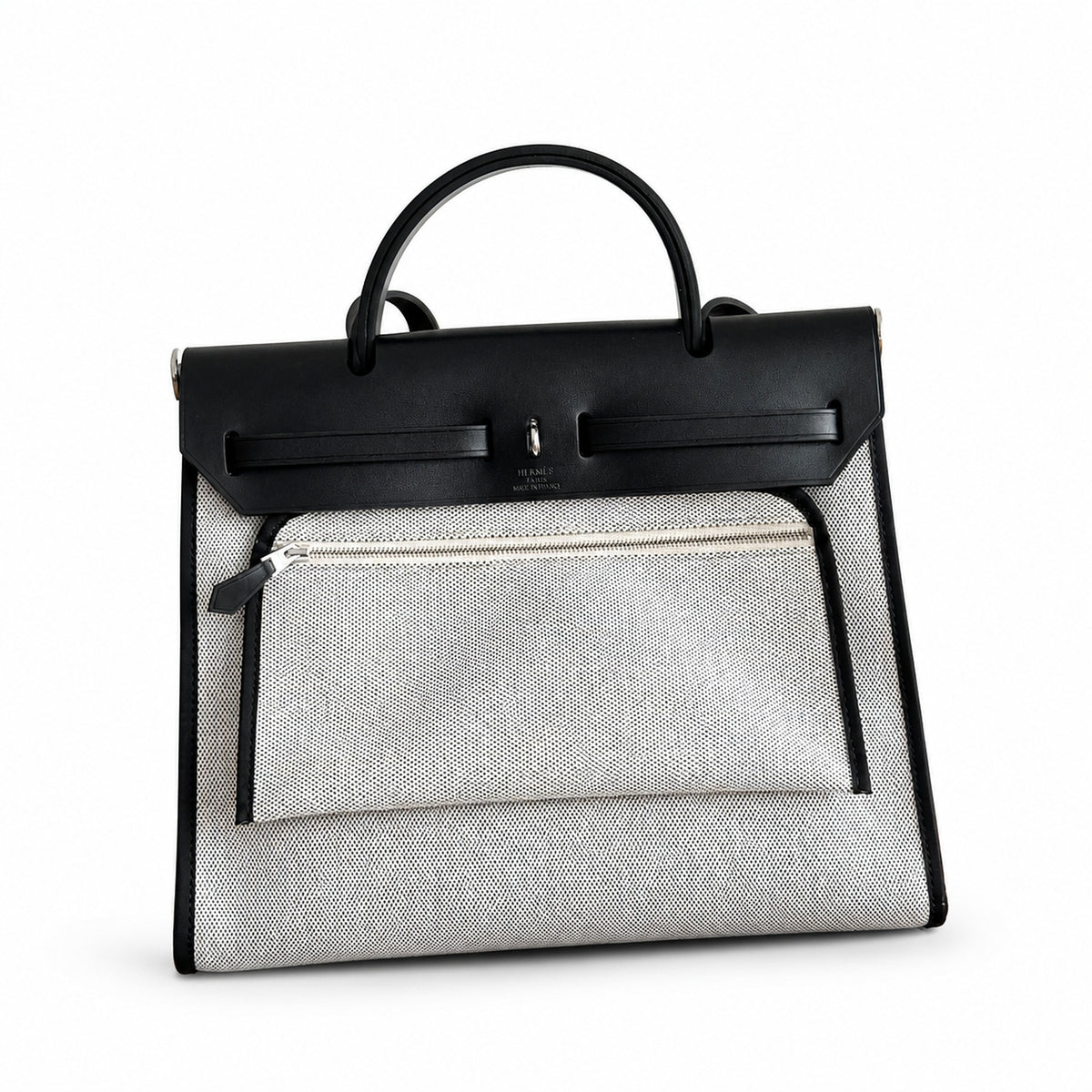 Classic Canvas Body and Leather Straps: Herbag 31cm Saddle-Inspired Canvas Body with Leather Handle and Shoulder Strap