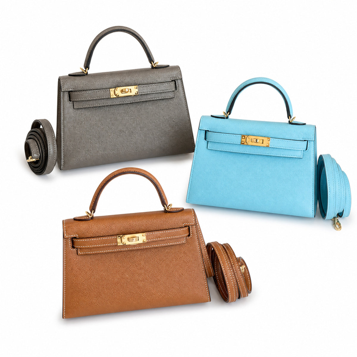 Kelly mini 2nd generation collection 19cm Epsom palm print leather Gold Buckle series — Distinctive Petite Bag