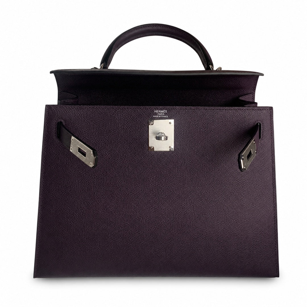Kelly 28 grape purple Epsom Silver Buckle handmade — Classic Hand-Carry Silhouette